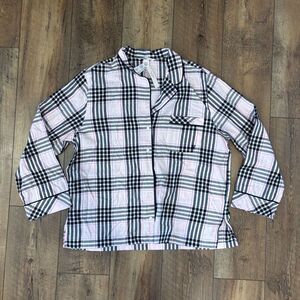 NWT Victoria's Secret Plaid Pajama Shirt Button Up Long Sleeve Pink Black Sz L
